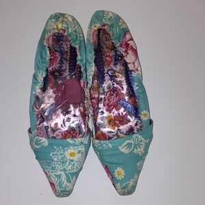 Irregular Choice Floral Blue Kitten Heel Slipper Shoes Size 39.5